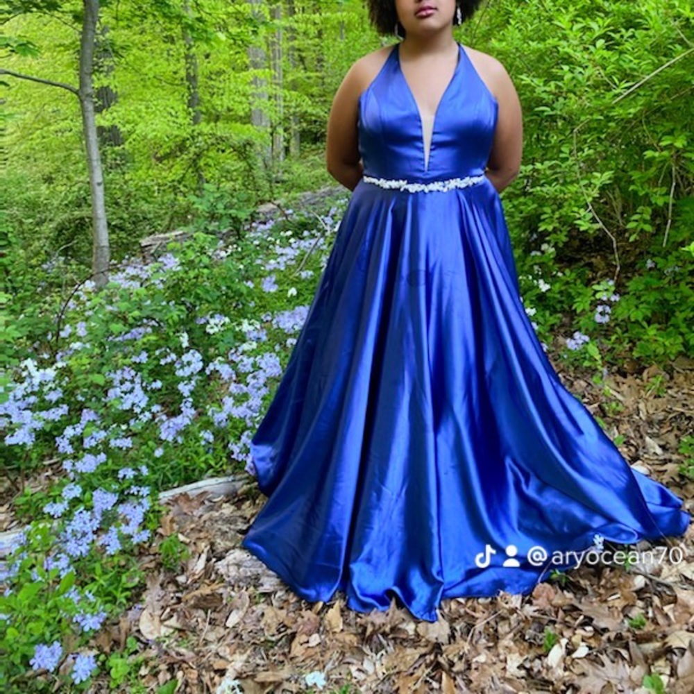 Blue size 14 hemmed 1 1/2 inch professionally cleaned blue ball gown